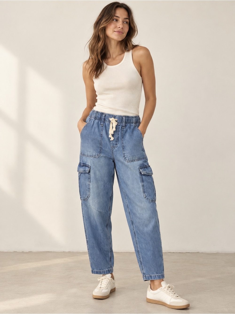 GAP Women's Light Blue Boyfriend Cargo Jeans